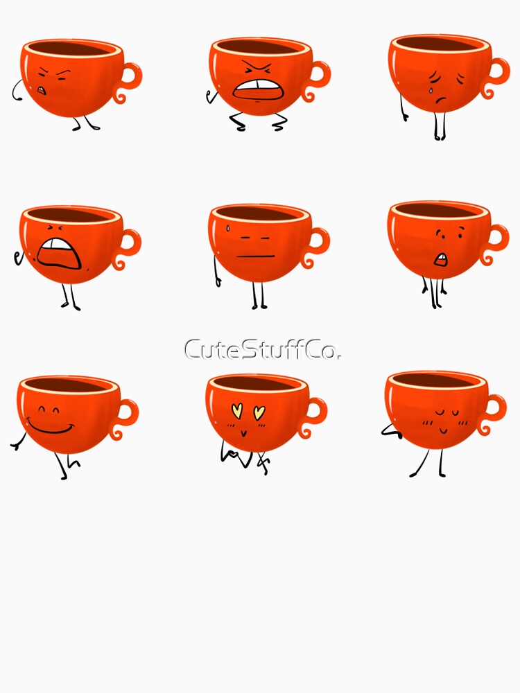 Cute Coffee Cup Emotions Sticker Pack | Funny Coffee Lover Cartoon Cups | Kawaii Coffee Mood Stickers by CuteStuffCo.