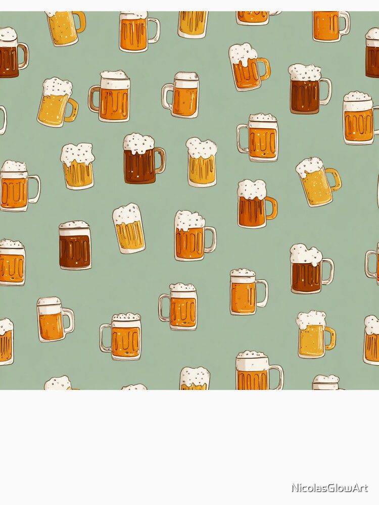Frothy Beer Mugs Pattern Ale Lager Drinker Design by NicolasGlowArt