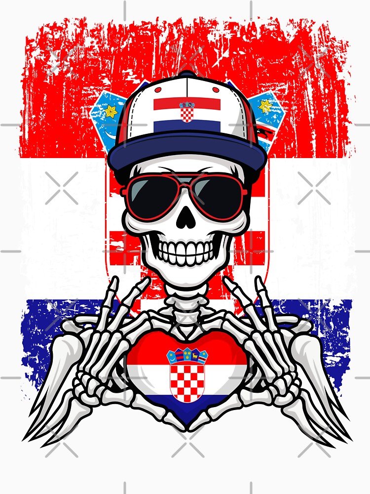Croatian Spirit Skeleton Art - Croatia Football & Checkboard Pride Tee by Colorful Designs