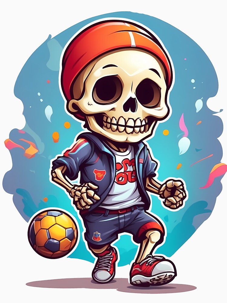 cute cartoon skull playing soccer. by wplamkung