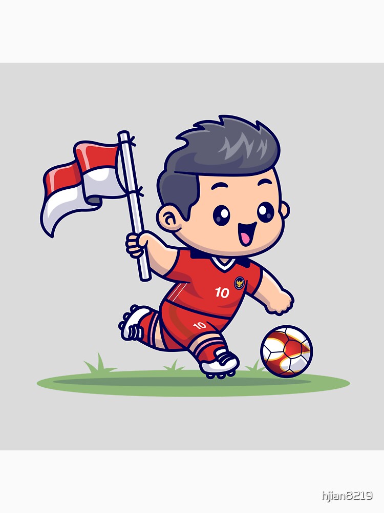 Cute Boy Playing Soccer with Indonesia Flag Cartoon Vector Icon by hjian8219