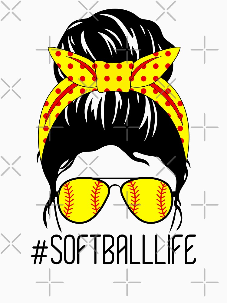Mom Mum Life Softball Baseball Mom Cute Messy Bun Funny Mother’s Day Gift by CreativaArt-