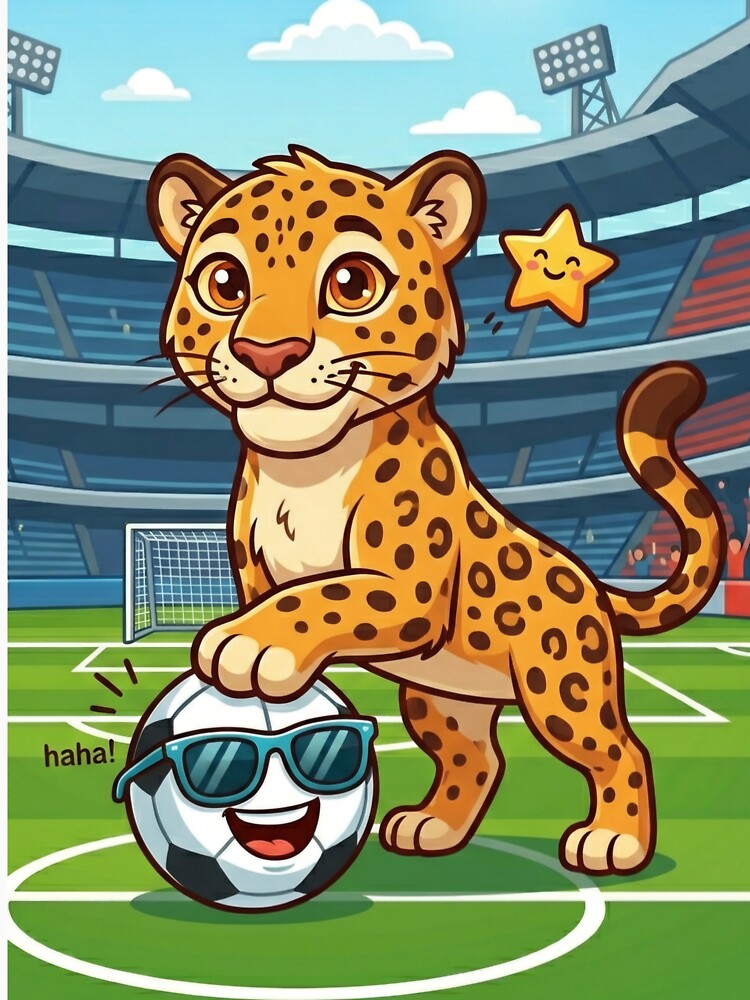 ​Cute Jaguar Soccer Mascot with Funny Cool Football by NadinGerasi