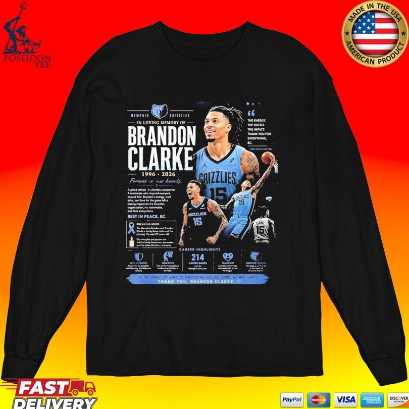 Rip Brandon Clarke Of The Memphis Grizzlies 1996 2026 T-shirt