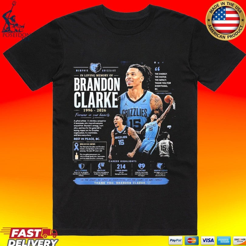 Rip Brandon Clarke Of The Memphis Grizzlies 1996 2026 T-shirt