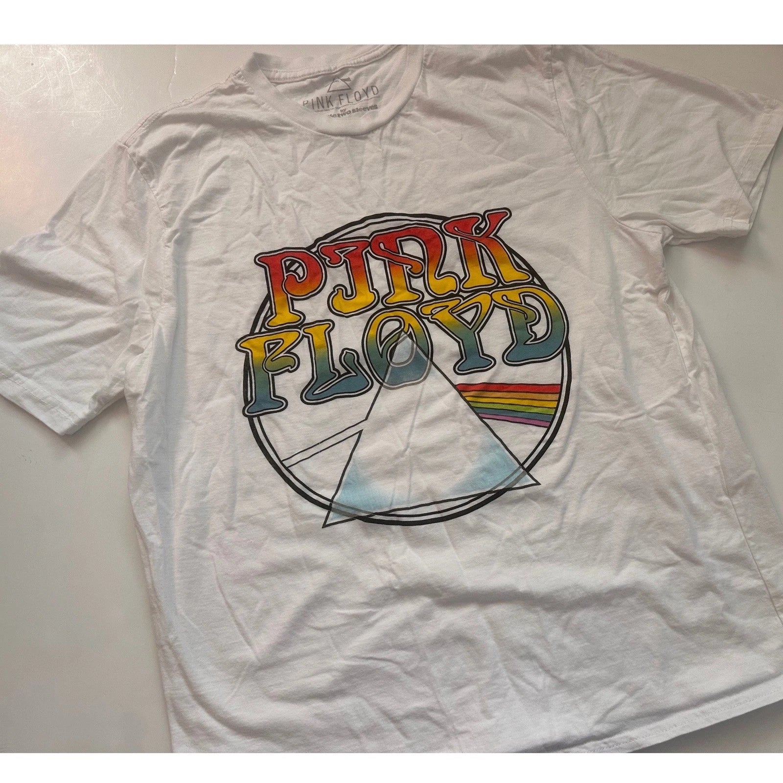 Pink Floyd Dark Side of the Moon Graphic T-Shirt White Rock Unisex Large