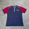 RARE VTG early 00s Y2K red and navy Henley t-shirt with embroidery