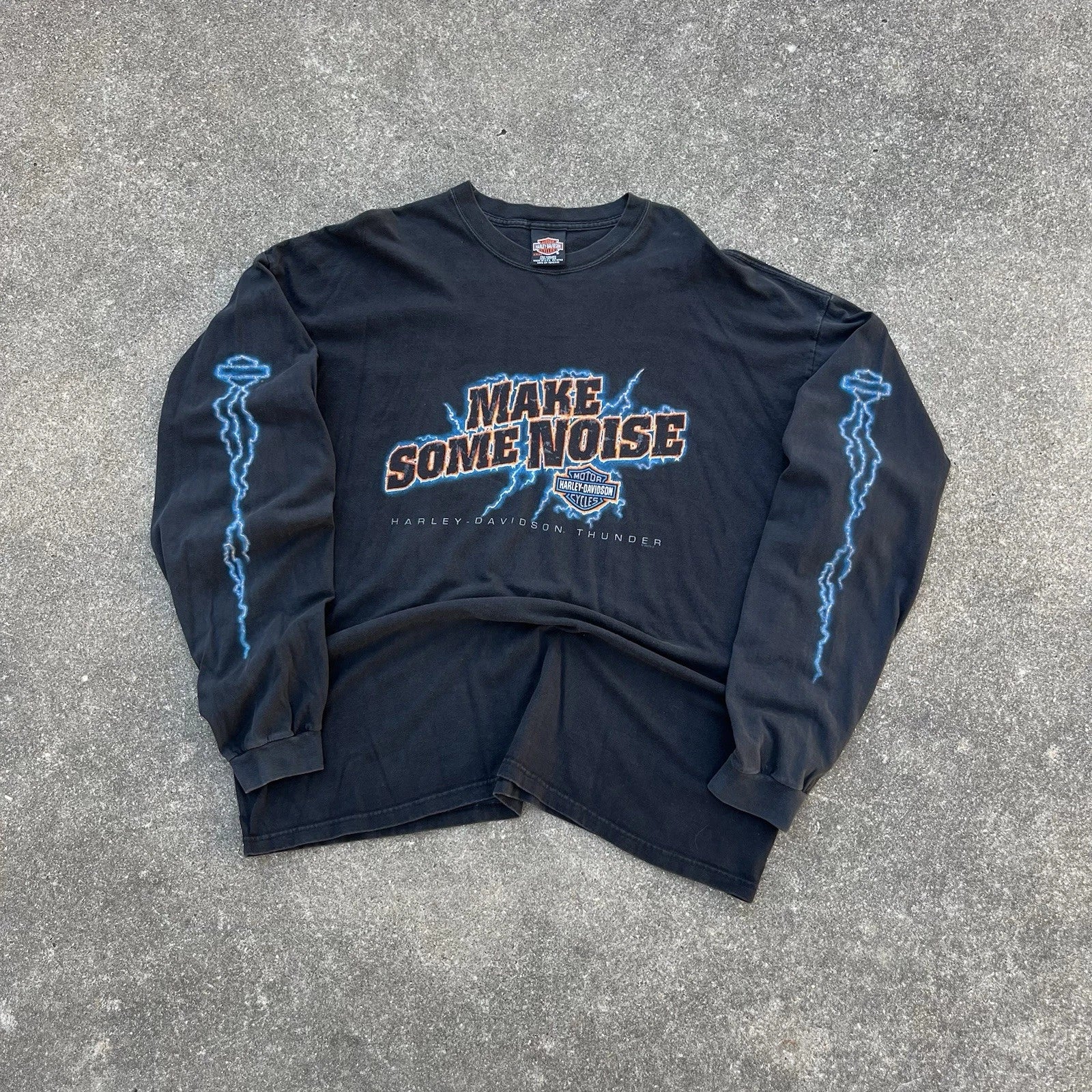 Vtg Harley Davidson Lightning Long Sleeve Make Some Noise USA Made Y2K Mens 3XL