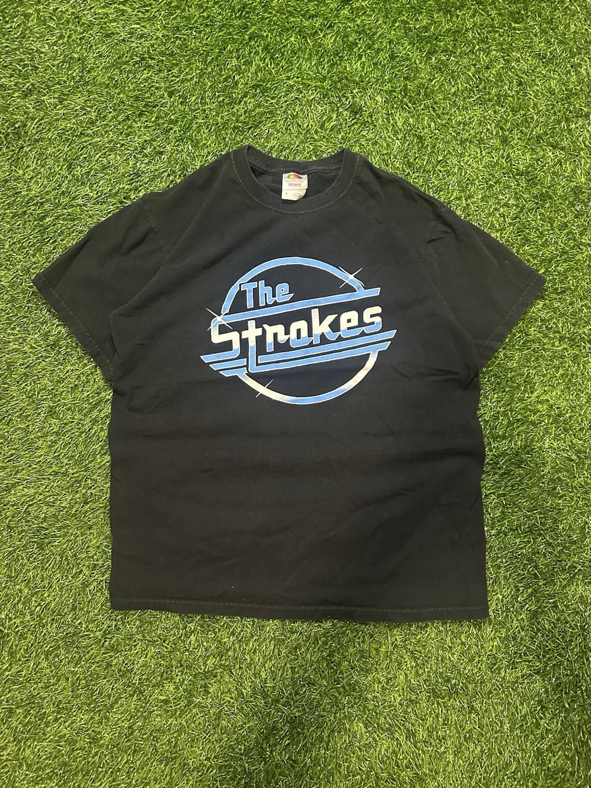 Y2K The Strokes Band T-Shirt MEDIUM Distressed Black w Blue Graphic Rock Punk