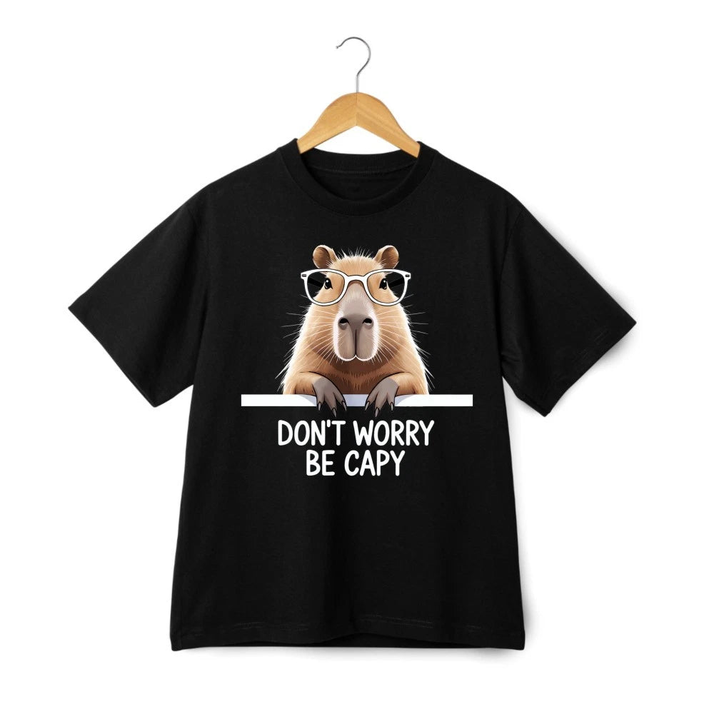 Don’t Worry Be Capy Funny Capybara T-Shirt Cute Animal Humor Casual Tee Unisex