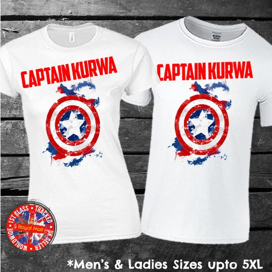 Captain Kurwa Marvel Funny T-shirt Poland Polska Polish Mens Ladies