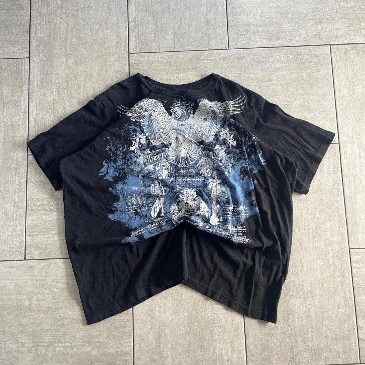 No Boundaries Mens Eagle Graphic T Shirt Black Blue 2XL