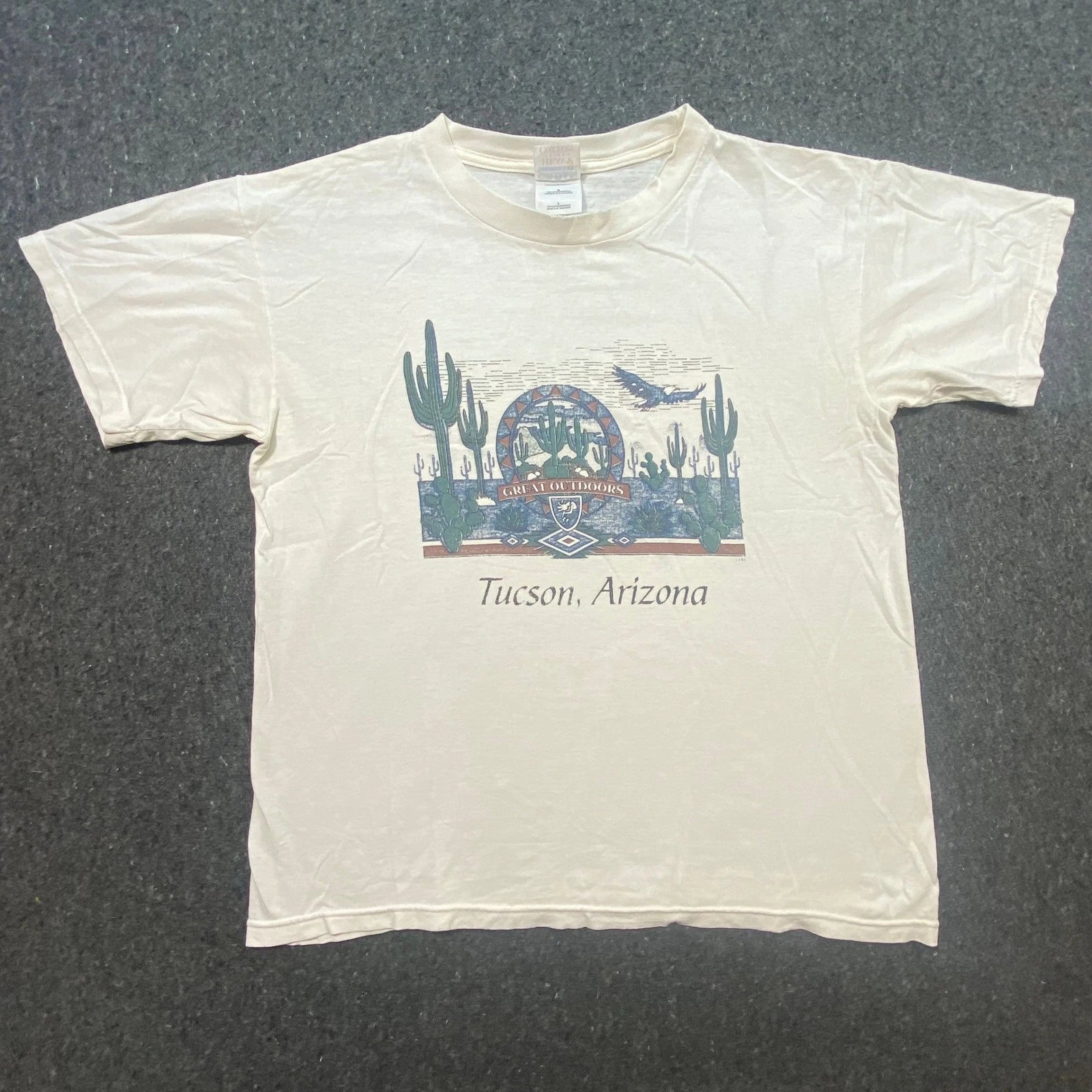 Tucson Arizona Graphic Tee Large L Cream Boho Skater Great Outdoors Cotton Shirt