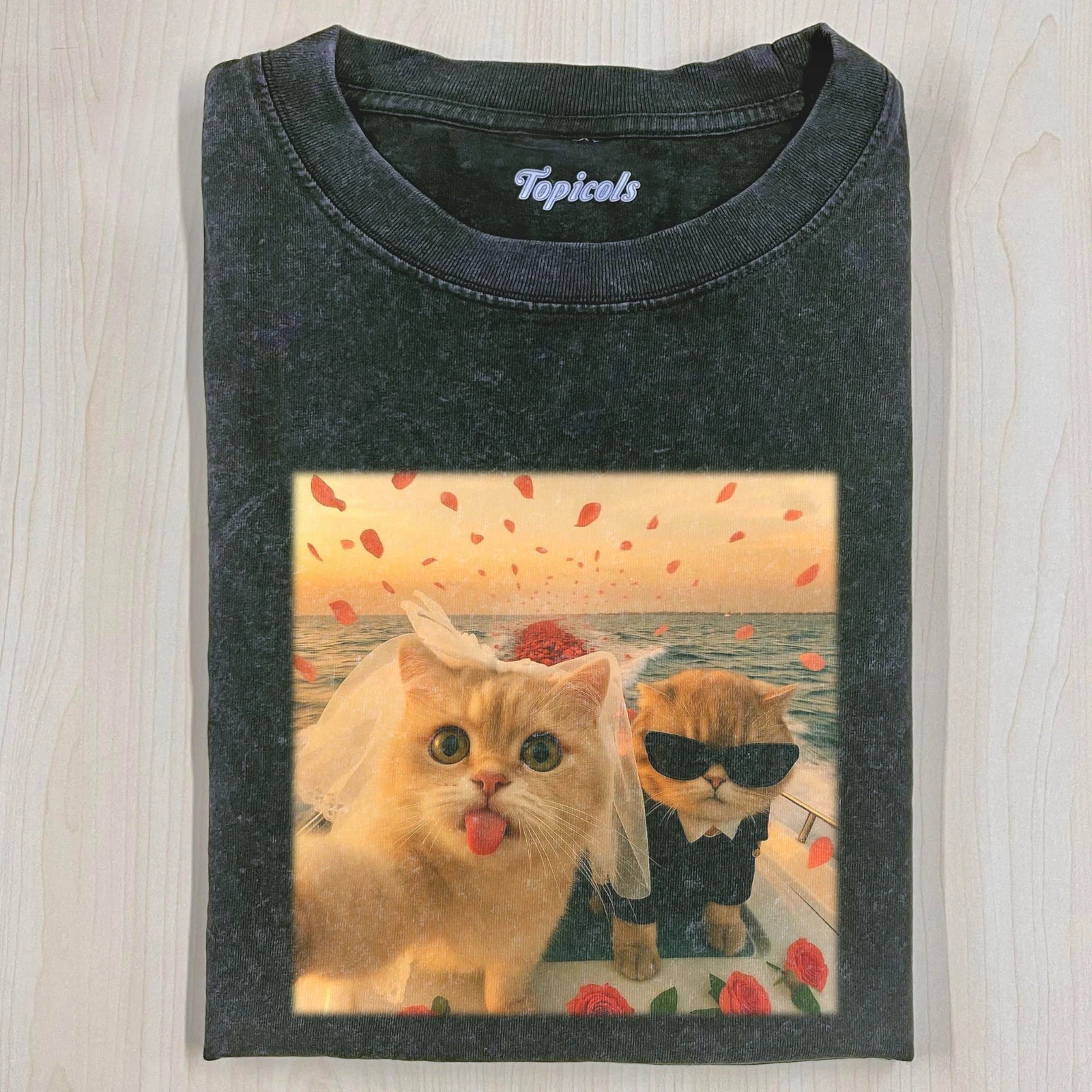 Funny Cat Wedding Meme Graphic T-Shirt Cute Bride Groom Cats Tee S-3XL