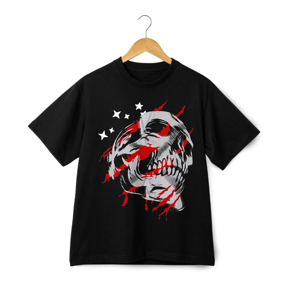 Unisex Trendy Red Splash Skull Graphic Tee|Urban Grunge&Punk Style Casual Shirt