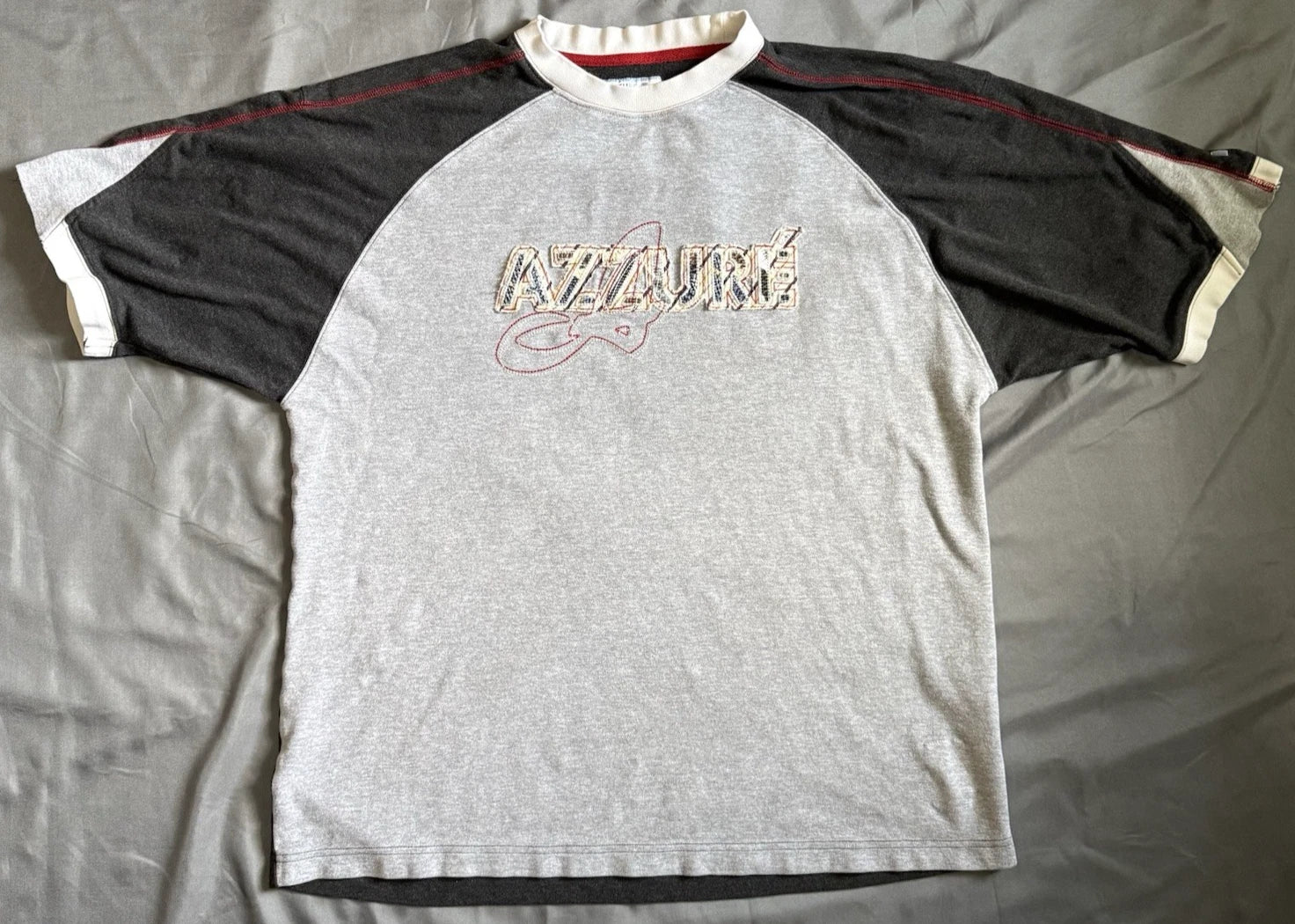 Azzure Shirt XL Vintage Y2K Embroidered Gray Black Colorblock Hip Hop Cotton