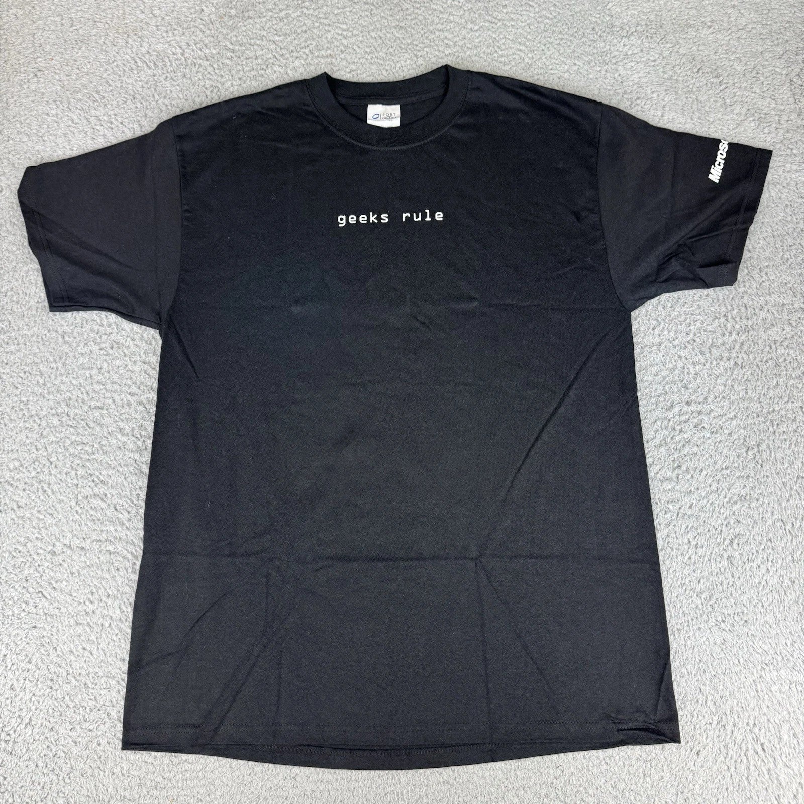 Vintage Y2K Microsoft Geeks Rule Black Graphic T Shirt Tech Promo Size Men’s Lg