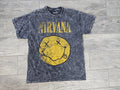 Men's Nirvana Grunge Band Shirt Size Medium Tie Dye Gray Short Sleeves Logo