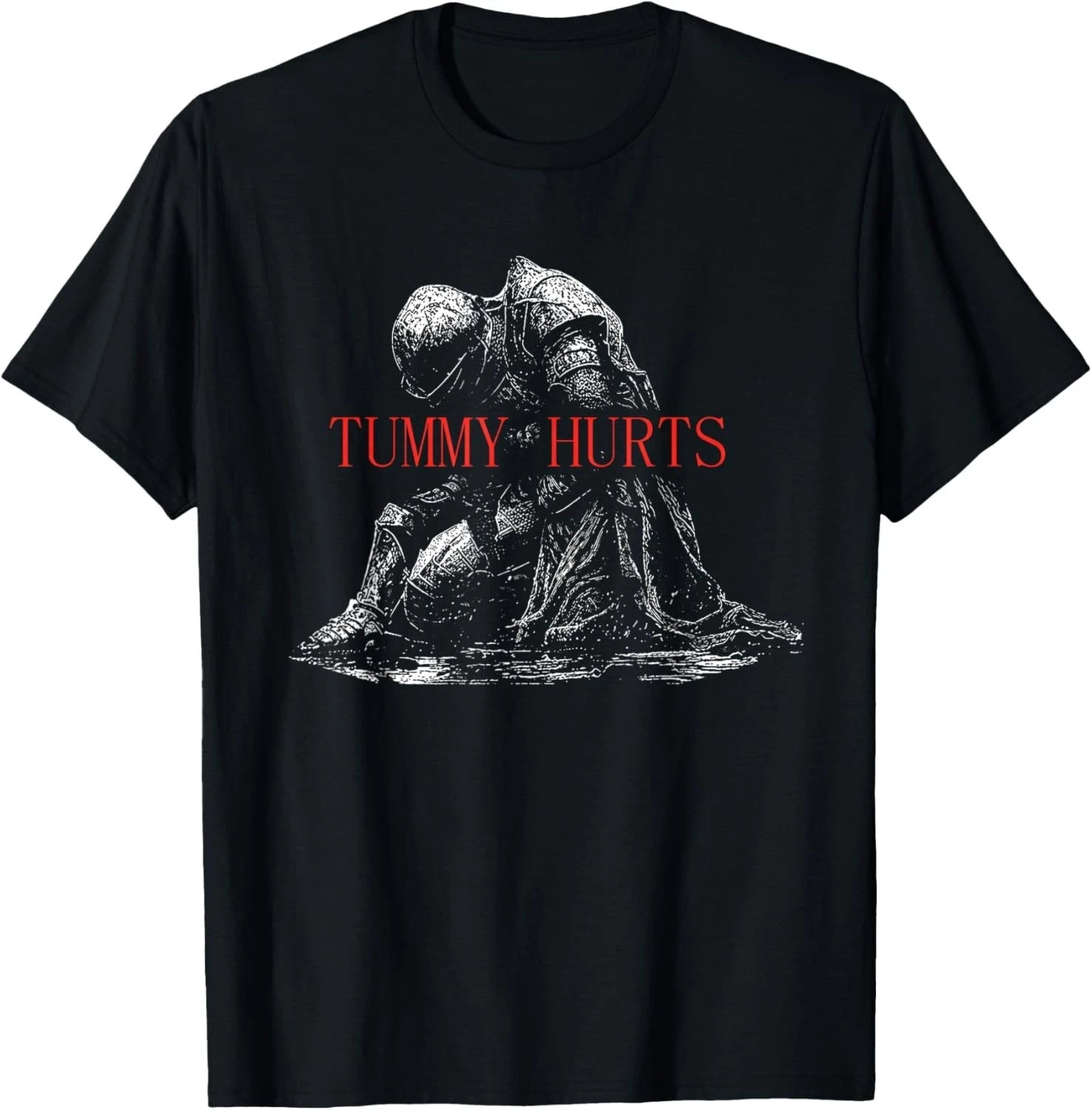 Tummy Hurts Funny Medieval Knight Dark Humor Art T-Shirt unisex T-Shirt
