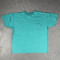 Vintage 90s Turquoise Teal Pocket T-Shirt Soft 100% Cotton Oversized Boxy Mens L