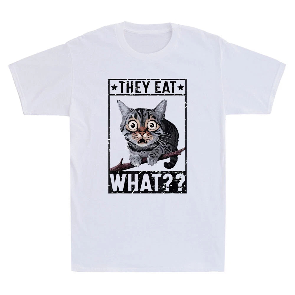 They Eat What?? Funny Confuse Cat Graphic Humor Quote Joke Vintage Men's T-Shirt