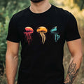 Mens Multicoloured Jellyfish Motif Cotton T-Shirt Size XS to 5XL