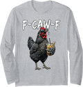 Vintage Rooster F Caw F Coffee Drinker Sarcastic Humor Long Sleeve T-Shirt