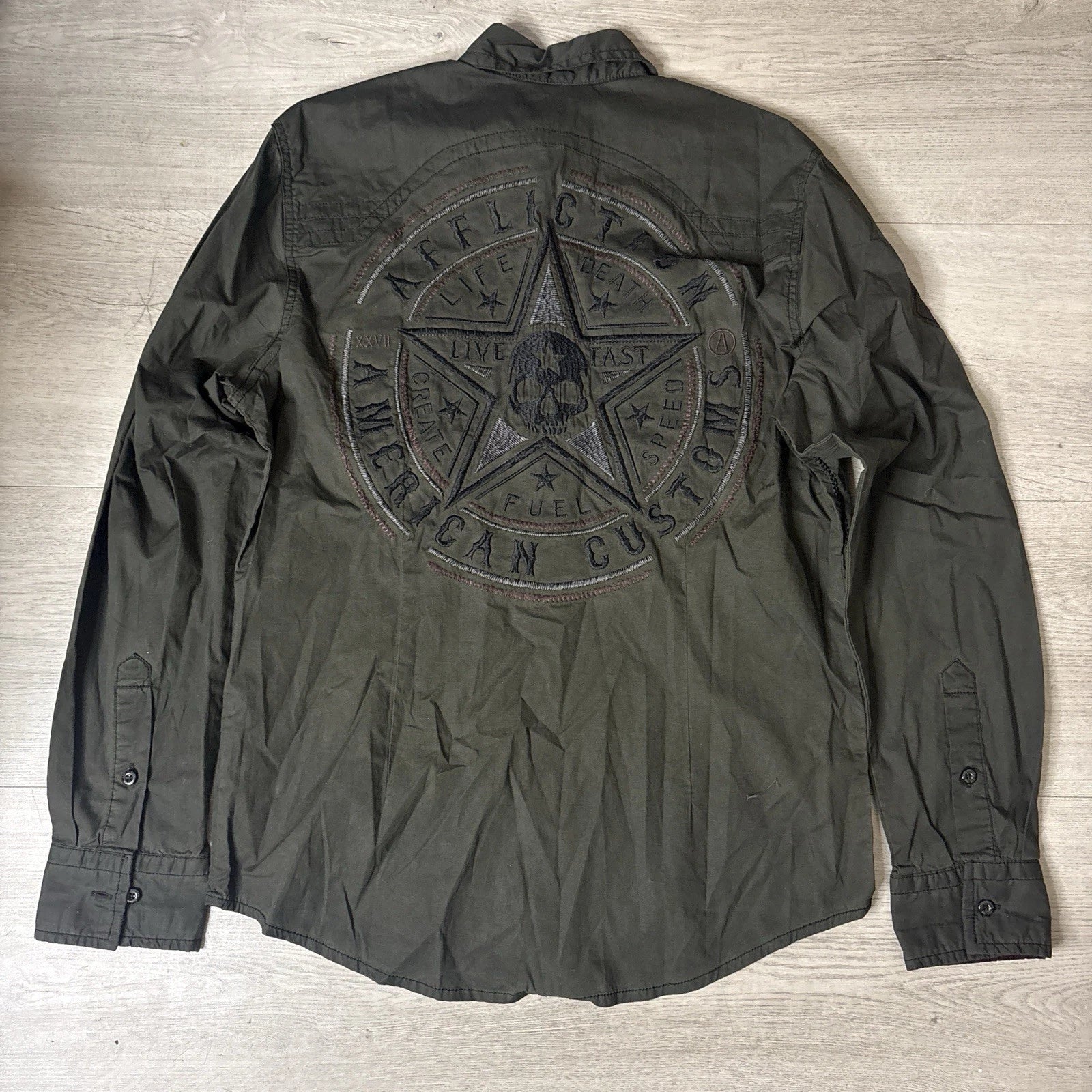 Vintage Rare Affliction Military Skull Shirt Size S