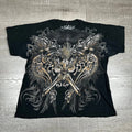 Red Belt Mens Graphic T-Shirt Black Eagle Sword Fleur De Lis Y2K Gothic L