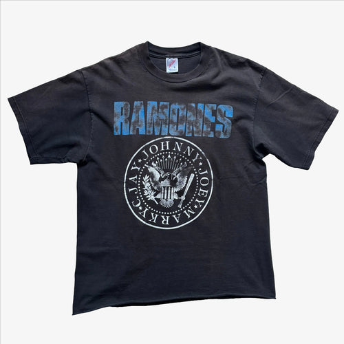 90s Vintage Ramones Blue Rusted Band Logo T-Shirt Large