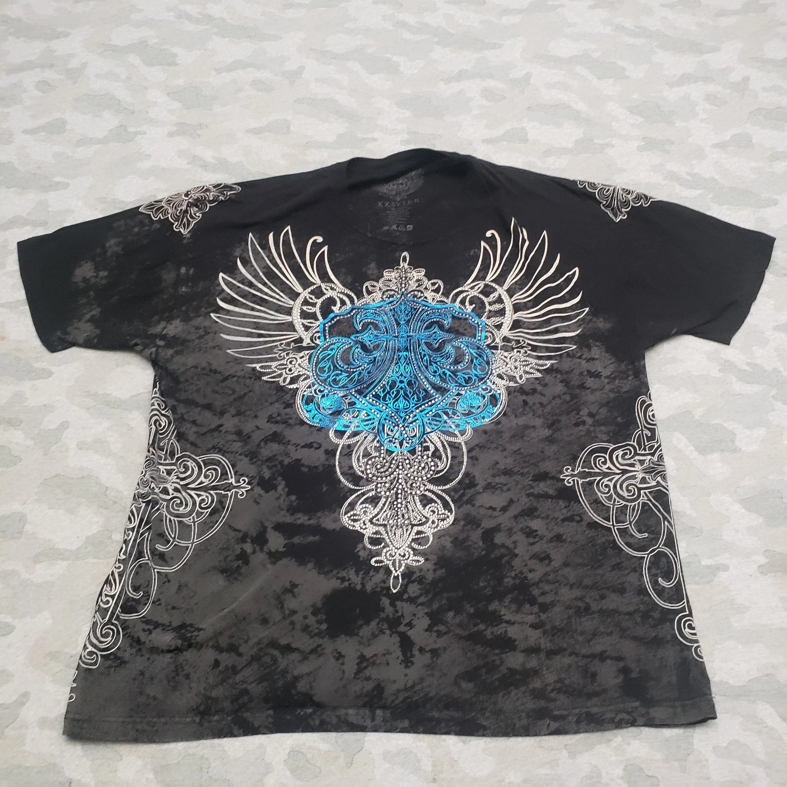 Xzavier Shirt Mens 2XL Black Short Sleeve Grunge AOP