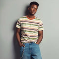 Guess Shirt Mens Medium Brighton Green Orange Stripe Embroidered Logo Tee Y2K