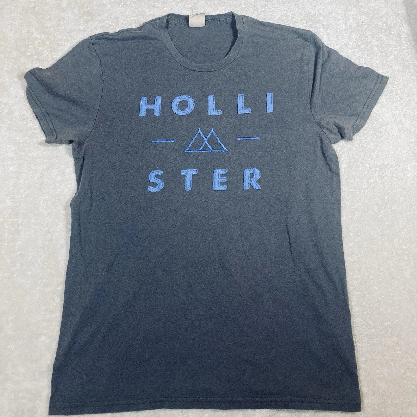 VINTAGE Hollister Shirt Men S Gray Embroidered Patch Mountain Logo Spellout Y2K