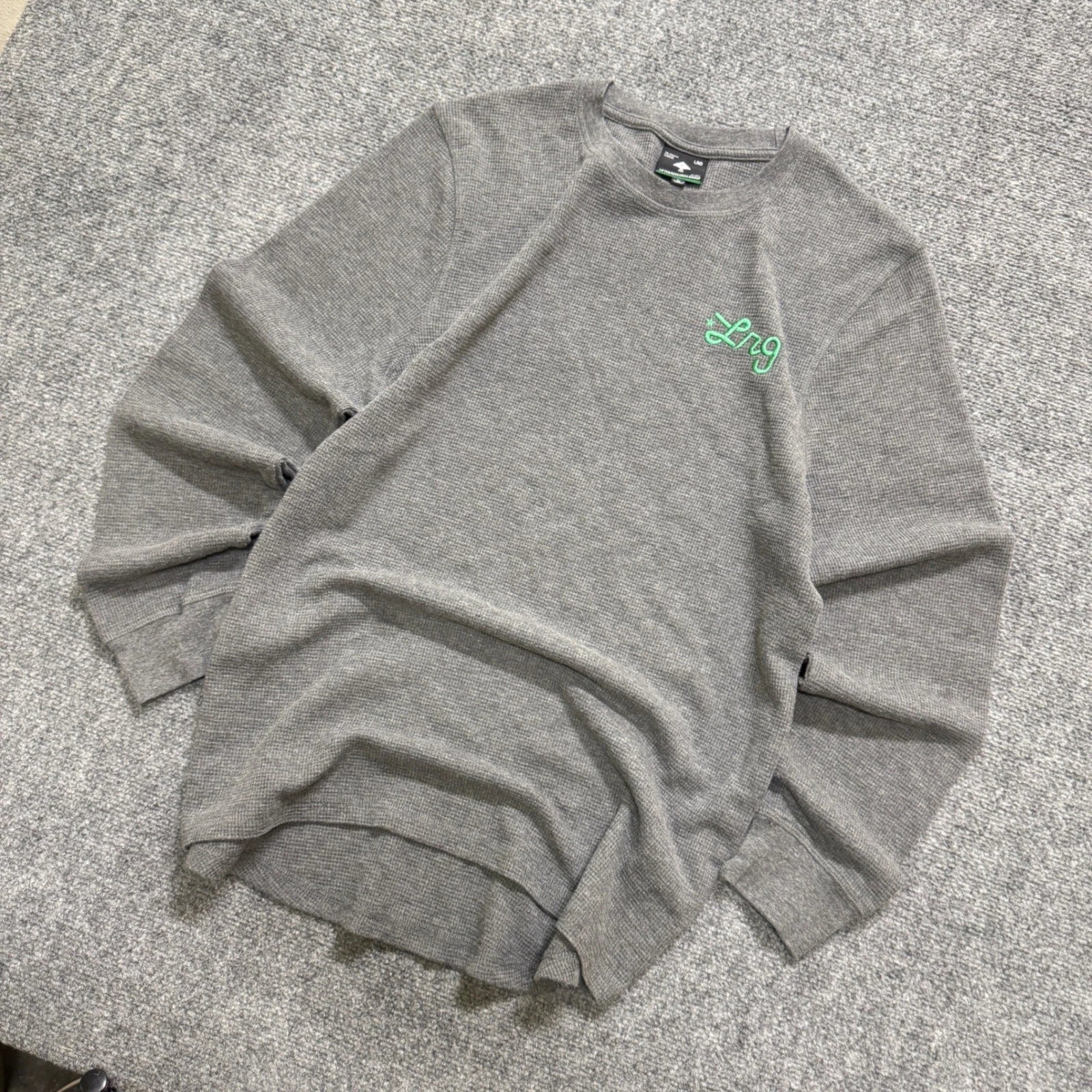 LRG Thermal Long-sleeve Shirt Mens L Gray Y2K Grunge Green Accent research