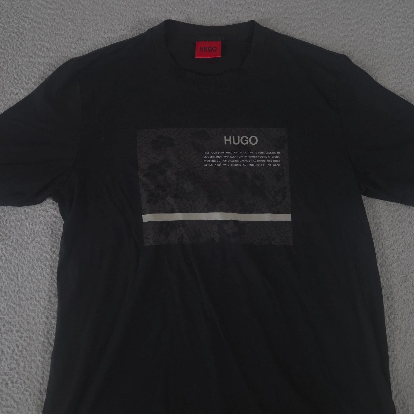 Hugo Boss Shirt Mens L Black Active Cotton Blend Reflective Graphic Tee Casual