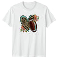 Leopard Print Football Heart Love Womens T-Shirt Boho Floral American Football