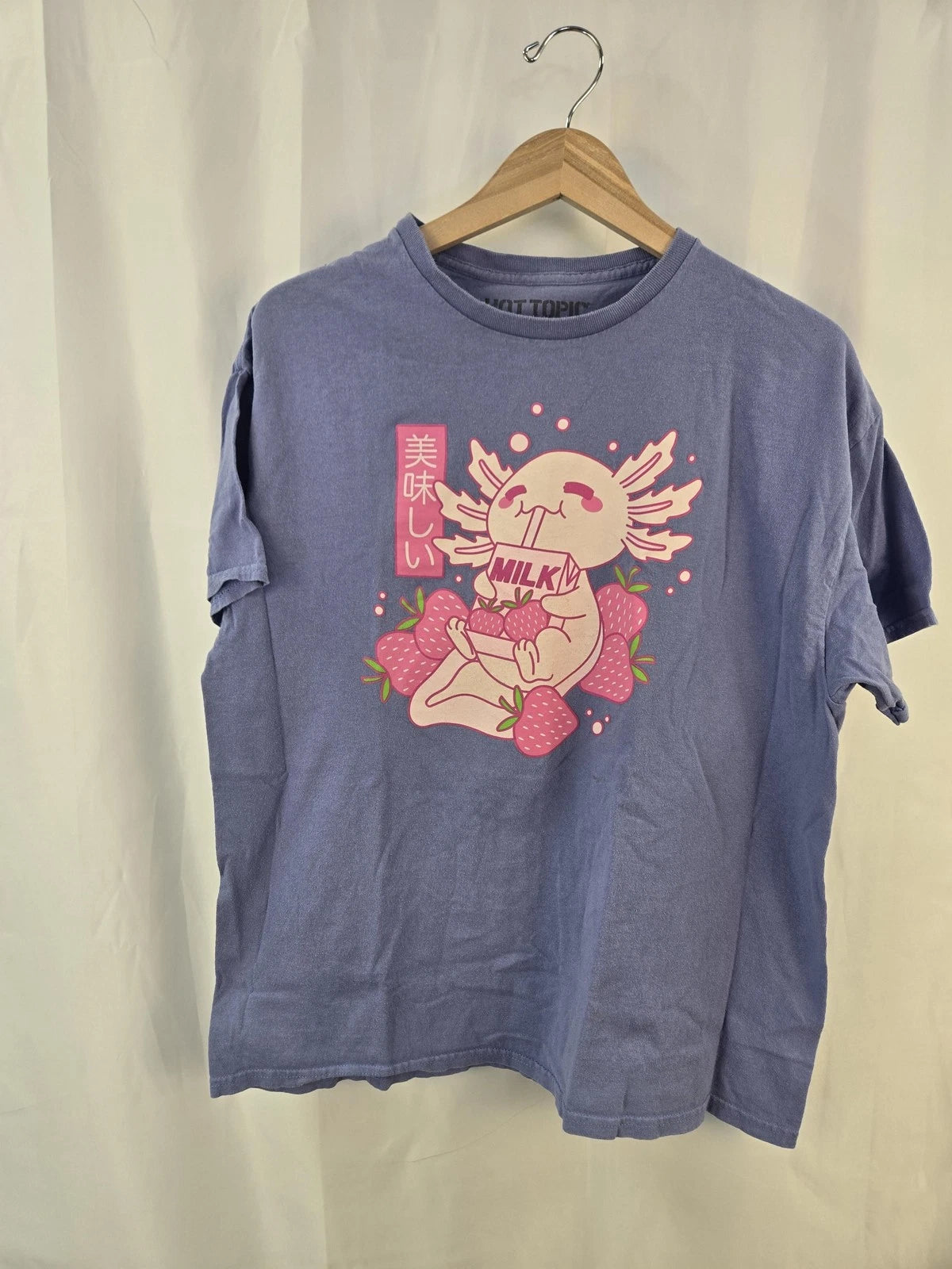 Hot Topic Shirt Mens XL Purple Axolotl Strawberry Milk Kawaii Anime Graphic Tee
