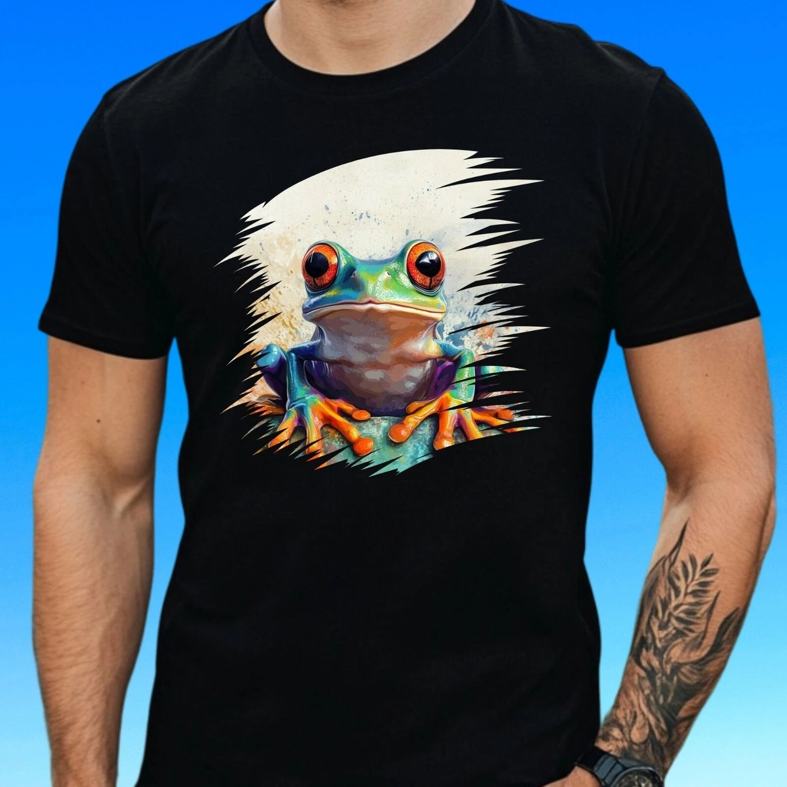 Mens Funny Frog Motif Cotton T-Shirt Size XS to 5XL