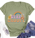Stay Groovy Rainbow T-Shirt | Retro Hippie 70’s Flower Graphic Tee Tops Medium
