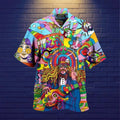Mens Button Down Psychedelic Hippie Graphic Hawaiian Top Novelty Holiday Shirt