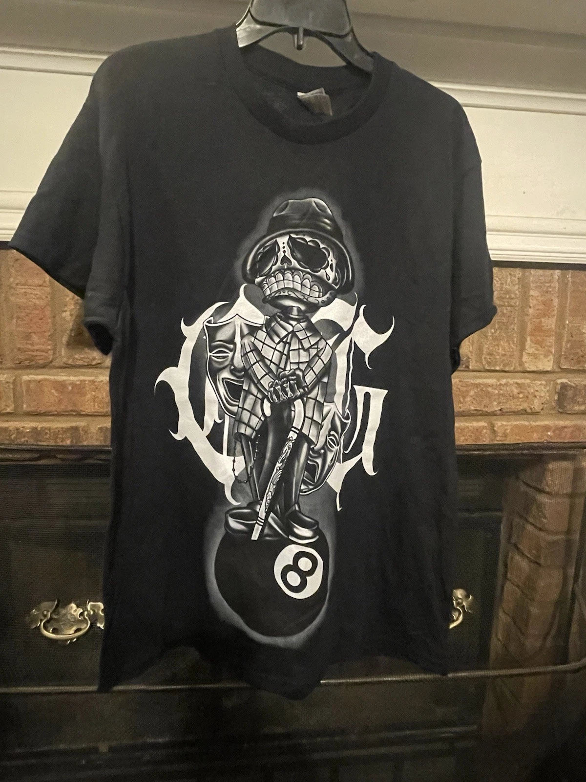 Grunge Gangster Skeleton Graphic T Shirt Size Large 8 Ball Lowrider Vtg Style V1