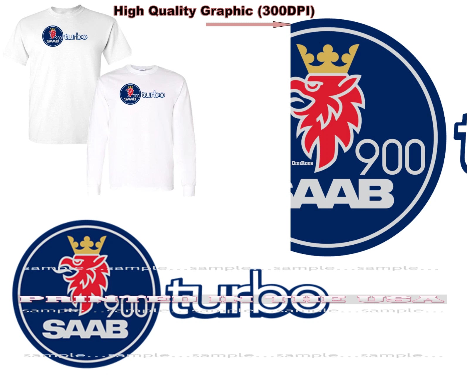 Saab Turbo Engine 900 Classic Model Logo DigiRods Cartoon Car T Shirt S-5X
