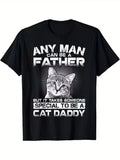 Men'S Black T-Shirt Featuring a Humorous 'Cat Daddy' Print, Designed with a Casu