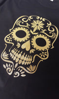 SUGAR SKULL GOLD FOIL DESIGN RINGSPUN COTTON T-SHIRT GOTH TRIBAL HIPSTER GRUNGE