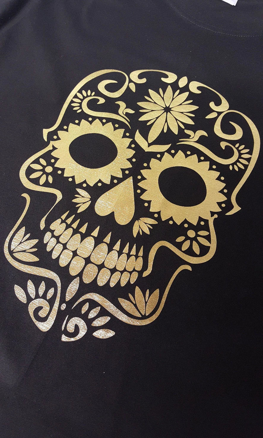SUGAR SKULL GOLD FOIL DESIGN RINGSPUN COTTON T-SHIRT GOTH TRIBAL HIPSTER GRUNGE