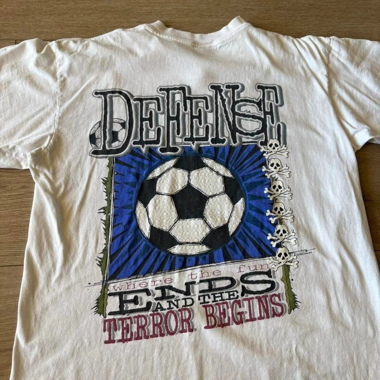 Vintage 1996 CYRK Defense Ends Terror Begins T Shirt L Soccer No Fear Graphic