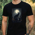 Mens Fox In The Moonlight Motif Cotton T-Shirt Size XS to 5XL