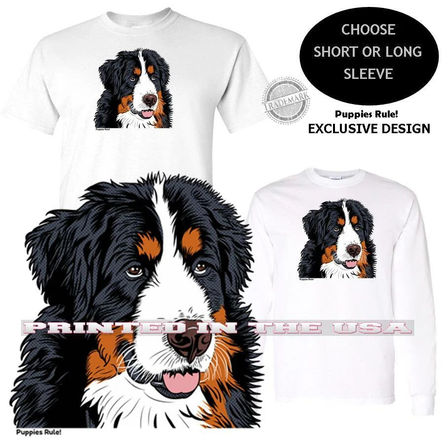 Puppies Rule Bernese Mountain Dog Front Face Pop Art Graphic T Shirt