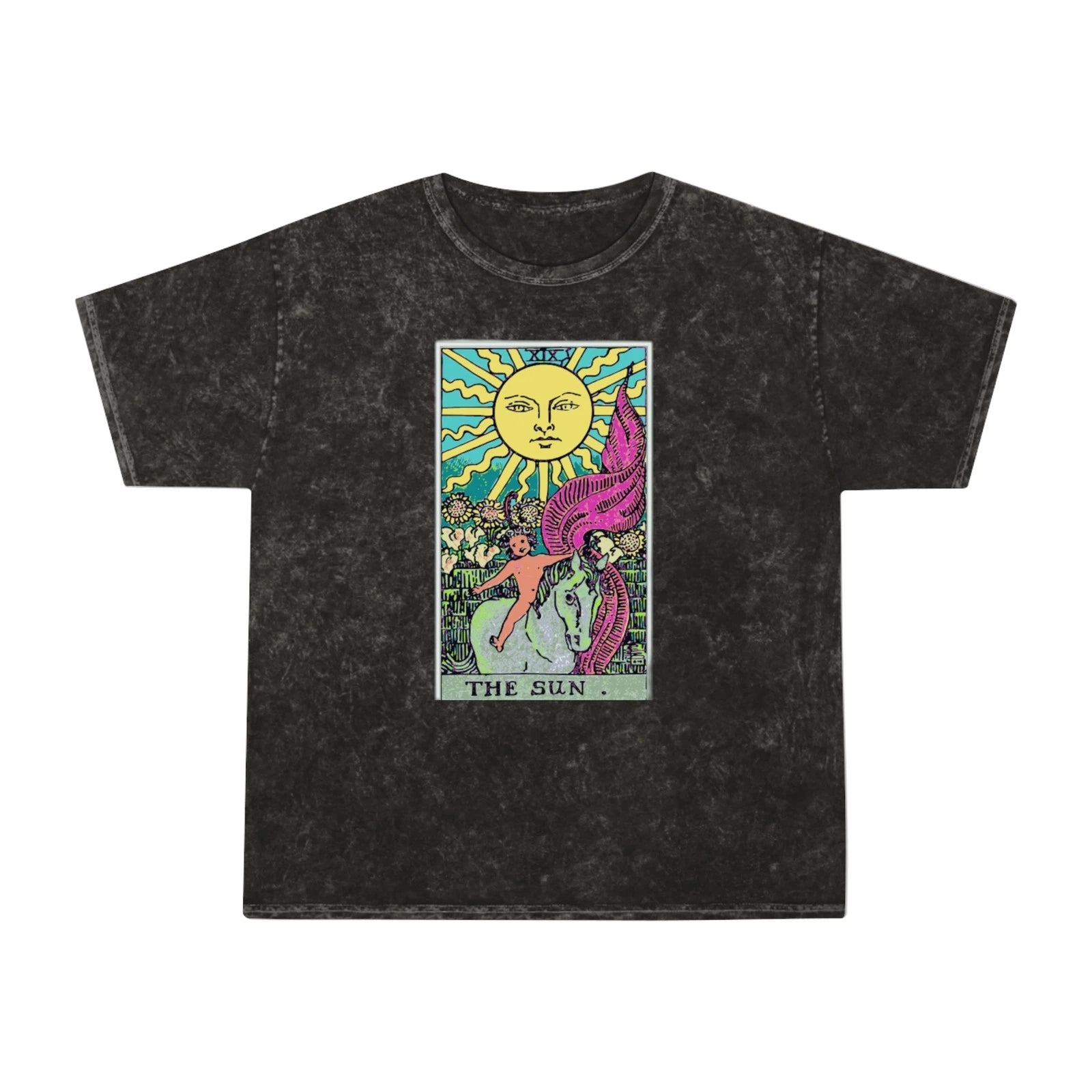 The Sun Tarot Mineral Wash T-Shirt – Mystical Graphic Tee, Soft Cotton