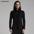 Punk Rave Men Black Gothic Cyber Punk Stand Up Collar Personalized T-Shirt